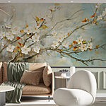 Papier peint Peinture d'une branche avec des fleurs blanches