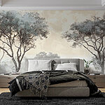 Papier peint Paysage brumeux avec arbres et plantes