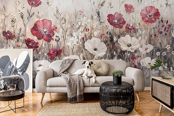 Peinture de fleurs dans un champ Papier peint Peinture de fleurs dans un champ