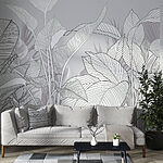 Papier peint Illustration artistique de feuillage en tons monochromes