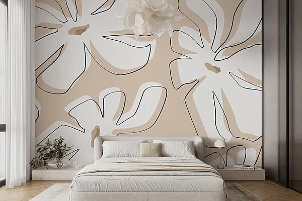 Motif de fleurs sur fond beige Papier peint Motif de fleurs sur fond beige