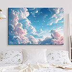Tableaux Ciel bleu avec nuages et cœurs roses