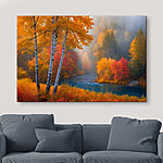 Tableaux Rivière avec arbres et feuilles colorées