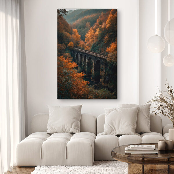 Pont au-dessus d'une rivière avec des arbres en arrière-plan Tableaux Pont au-dessus d'une rivière avec des arbres en arrière-plan