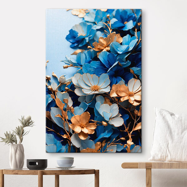 Arrangement floral bleu et or Tableaux Arrangement floral bleu et or