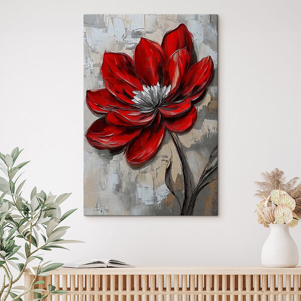 Fleur rouge sur une surface grise Tableaux Fleur rouge sur une surface grise
