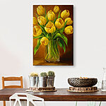 Tableaux Peinture de tulipes jaunes dans un vase en verre