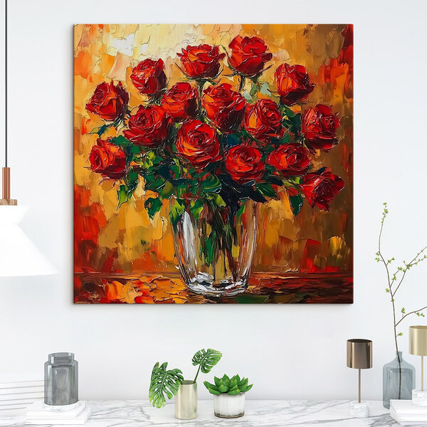 Peinture d'un bouquet de roses rouges Tableaux Peinture d'un bouquet de roses rouges
