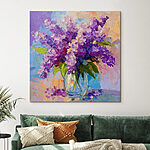 Tableaux Peinture de fleurs violettes dans un vase en verre