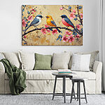 Tableaux Groupe d'oiseaux sur une branche avec des fleurs