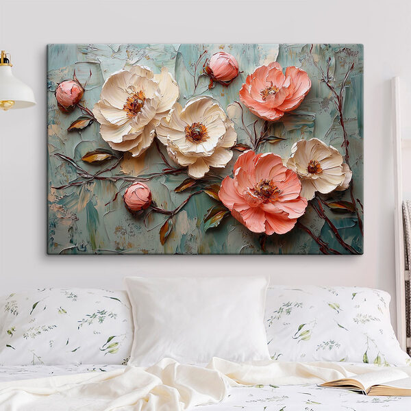 Peinture de fleurs sur une surface bleue Tableaux Peinture de fleurs sur une surface bleue