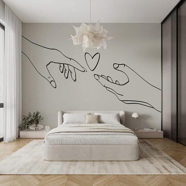 Dessin de deux mains touchant un cœur Papier peint Dessin de deux mains touchant un cœur