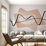 Papier peint Ligne noire sur fond rose et blanc