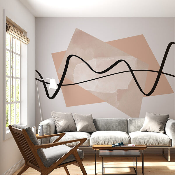 Ligne noire sur fond rose et blanc Papier peint Ligne noire sur fond rose et blanc