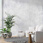 Papier peint Motif floral blanc sur fond blanc