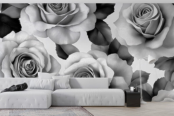 Groupe de roses avec feuilles Papier peint Groupe de roses avec feuilles