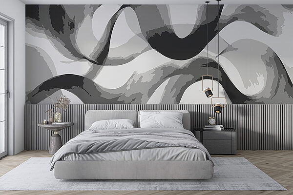Lignes tourbillonnantes grises et blanches Papier peint Lignes tourbillonnantes grises et blanches