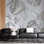 Papier peint Motif floral gris et blanc