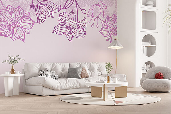 Fleurs et feuilles violettes Papier peint Fleurs et feuilles violettes