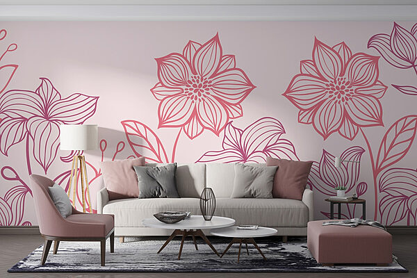 Ligne de fleurs avec feuilles Papier peint Ligne de fleurs avec feuilles