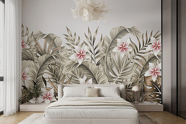 Papier peint Flore tropicale aux couleurs douces (UGS : w02392) Papier peint Papier peint Flore tropicale aux couleurs douces (UGS : w02392)