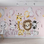 Papier peint Groupe d'animaux avec des ballons
