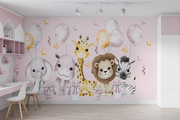 Groupe d'animaux avec des ballons Papier peint Groupe d'animaux avec des ballons