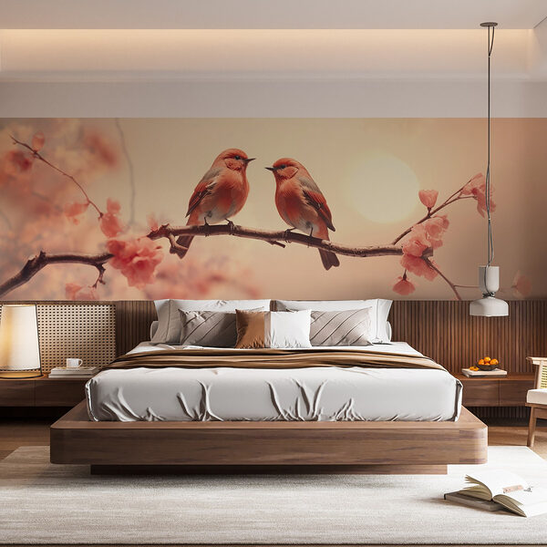 Deux oiseaux sur une branche Papier peint Deux oiseaux sur une branche