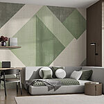 Papier peint Motif géométrique vert et blanc