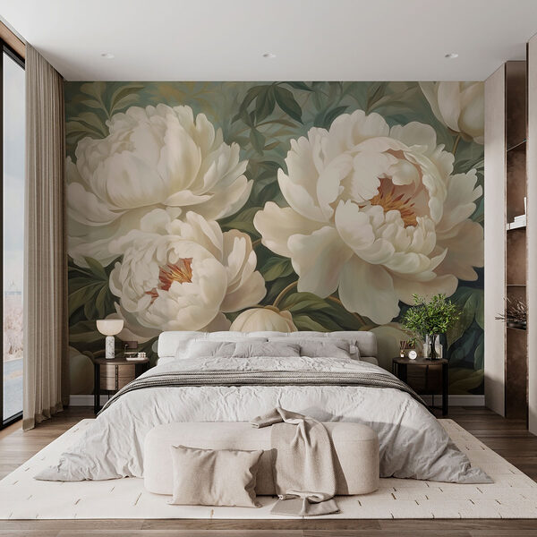 Fleurs luxuriantes aux pétales blancs délicats Papier peint Fleurs luxuriantes aux pétales blancs délicats