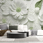 Papier peint Fleurs et feuilles blanches et vertes