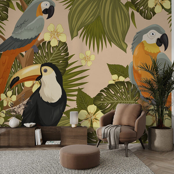 Groupe d'oiseaux sur une branche d'arbre Papier peint Groupe d'oiseaux sur une branche d'arbre