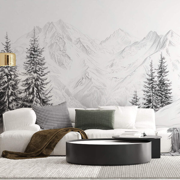 Dessin d'une chaîne de montagnes enneigées Papier peint Dessin d'une chaîne de montagnes enneigées