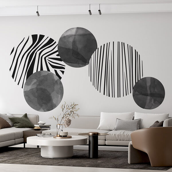 Groupe de cercles à rayures zébrées Papier peint Groupe de cercles à rayures zébrées