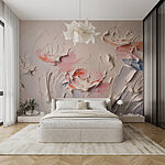 Papier peint Peinture de fleurs avec de la peinture blanche et rose