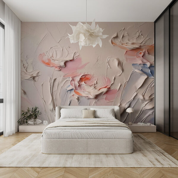 Peinture de fleurs avec de la peinture blanche et rose Papier peint Peinture de fleurs avec de la peinture blanche et rose