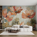 Papier peint Peinture de fleurs sur un mur