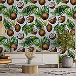 Papier peint Motif de noix de coco et de feuilles