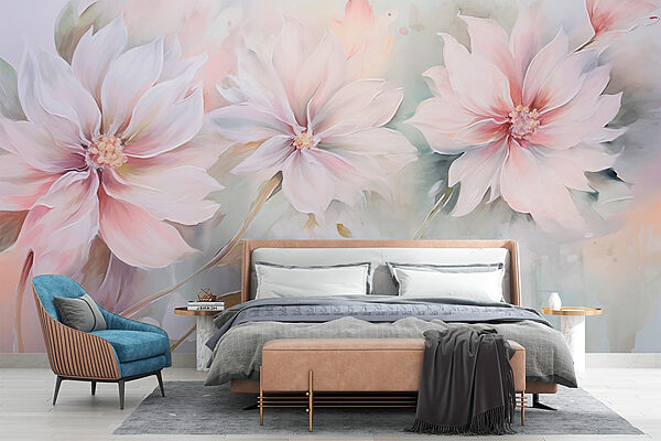 Peinture de fleurs sur une surface blanche Papier peint Peinture de fleurs sur une surface blanche