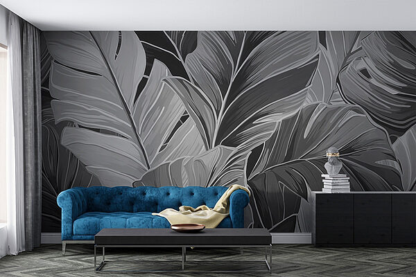 Feuilles luxuriantes dans des tons monochromes Papier peint Feuilles luxuriantes dans des tons monochromes