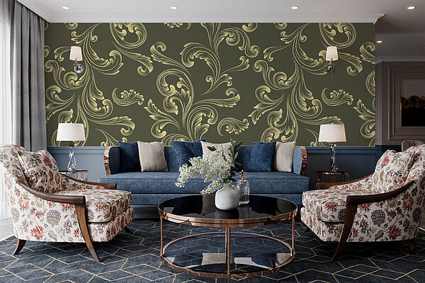 Motif de tourbillons sur fond vert Papier peint Motif de tourbillons sur fond vert