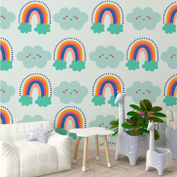 Motif de nuages et d'arcs-en-ciel Papier peint Motif de nuages et d'arcs-en-ciel