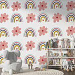 Papier peint Motif de fleurs et d'arcs-en-ciel