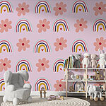 Papier peint Motif de fleurs et d'arcs-en-ciel