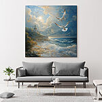 Tableaux Peinture d'oiseaux volant au-dessus d'une plage