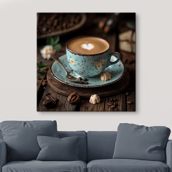 Tasse de café avec une mousse en forme de cœur dans la mousse Tableaux Tasse de café avec une mousse en forme de cœur dans la mousse