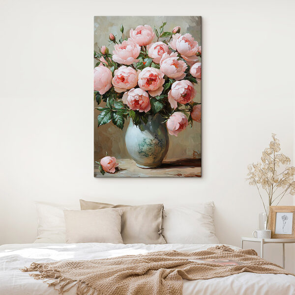 Peinture de fleurs roses dans un vase Tableaux Peinture de fleurs roses dans un vase