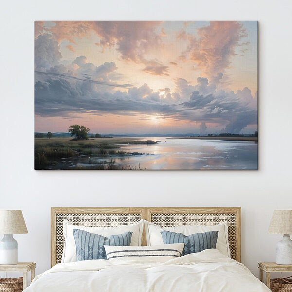 Plan d'eau avec un arbre et des nuages dans le ciel Tableaux Plan d'eau avec un arbre et des nuages dans le ciel