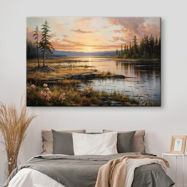 Paysage d'un lac avec un coucher de soleil Tableaux Paysage d'un lac avec un coucher de soleil