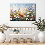 Tableaux Champ de fleurs avec ciel bleu et nuages